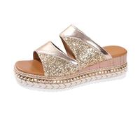 6 Womens Glitter Wedge Sandals Ladies Wide Fit Open Toe Mules Slide Sandals Sequin Sliders Slippers Platform Summer Dressy Shoes Sandal Sparkly Slip On Thick Cushion Sandles Gift 001_Rose Gold