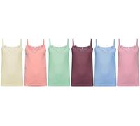 6 Womens Plain Stretch Cotton Vest Lace Trim Camisole Tank Top Pack of 6 Colours,L