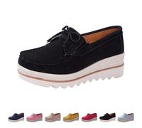 6 Women's Platform Loafer Boat Shoes Ladies Slip-On Platform Loafers Wedge Heel Walking Shoes New 2025 Z1_Black_Tassel