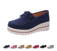 6 Women's Platform Loafer Boat Shoes Ladies Slip-On Platform Loafers Wedge Heel Walking Shoes New 2025 Z1_Blue_Tassel