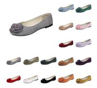 6 Women's Soft Ballerina Shoes Candy Color Pointed Toe Flats Cute Slip-On Ballet Shoes Mary Jane Shoes with Flower 2025 Z0_Flower_Grey