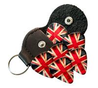 6 Worn Union Jack Guitar Plectrums with Pick Holder Keyring