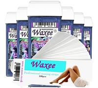6 x 100ml Roll-on wax roller wax cartridge refill+ 100 waxing strips from UK brand Waxee (Lavender)
