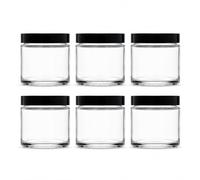 6 x 120ml Clear Glass Cosmetic Jars with Airtight Black Urea Lids - Refillable Empty Cream Pots for Balms, Salves, Body Butter, Skincare, Bath Salts, Crafts & Storage