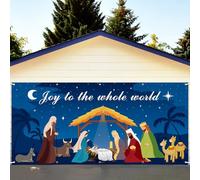 6 x 13 FT Christmas Garage Door Cover Backdrop Decorations - Joy to The Whole World Holy Night Nativity Scene Jesus' Birth Design Hanging Banner Background for Outdoor House Patio Party Supplies
