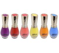 6 x 13ml Bottles Saffron Cream Shades Nail Polish Varnish Purple Red Pink Lemon Orange and Blue