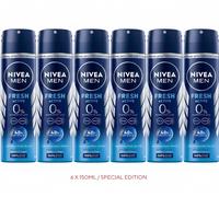 6 x 150ml NIVEA MEN FRESH ACTIVE Antibacterial Deodorant body Spray 0% Alcohol