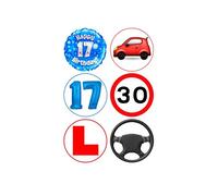6 x 17th Birthday BLUE Driving Mix Edible Wafer or Icing Cupcake Toppers Fun Xmas Party Cake Decorations (Edible Wafer Card)