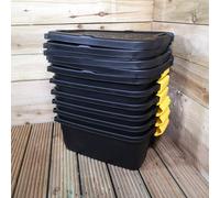 6 x 24L Heavy Duty Storage Boxes, Sturdy, Lockable, Stackable and Nestable Design Storage Chests with Clips in Black