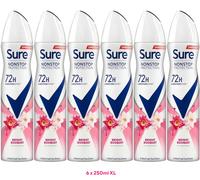 6 x 250ml XL Sure Women BRIGHT BOUQUET Antiperspirant Deodorant Body Spray