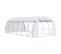 Outsunny 6 x 3 x 2 m Polytunnel Greenhouse with Roll-up Side Walls, Walk-in Grow House Tent with Steel Frame, Reinforced Cover, Zipped Door and 12 Mesh Windows for Garden, White White