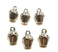 6 x 3D Iced Bun, Cup Cake, Cupcake Charms/ Jewellery Making Cake Charms/ Currant Buns/ Bakers Food Charms/ Bakery Charms
