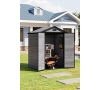 6 x 4.4FT Outdoor Plastic Garden Tool Storage - Waterproof Apex Roof, Lockable Door,Ventilation Window & Vents Wood Grain Effect (Grey) Living and Home Grey One Size