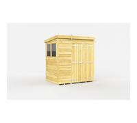 6 x 4 Feet Pent Shed - Double Door W/ Windows - L118 x W185 x H201 cm Buttercup Farm Brown One Size