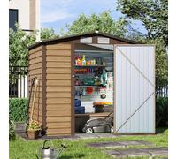 6 x 4 ft Wood Effect Galvanised Steel Garden Storage Shed with Apex Roof