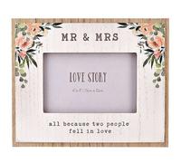 6 x 4 in - Love Story Wooden Photo Frame - Mr & Mrs Natural