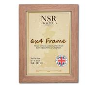 6 x 4 Inch Oak Picture Photo Frame (15.2x10.1 cm) - Flat Wall Mount Hang Hooks & Tabletop Stand Poster Wooden Portrait/Panoramic Acrylic Display