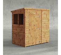 Powersheds Pent Roof Single Door Garden Shed 6ft x 4ft, Golden Brown Timber
