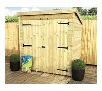 6 x 4 Pressure Treated Pent Garden Shed with Double Doors Marlborough Natural One Size