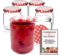6 x 450 ml Glass Jars with Lids for Home Food Storage - Airtight Jars with Closed Screw Lid - Waterproof Glass Jar 450 ml Includes Labels
