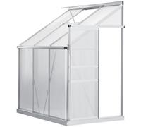 6 X 4Ft Lean To Wall Polycarbonate Greenhouse Aluminium Walk-In Garden Greenhouse With Adjustable Roof Vent, Rain Gutter And