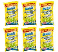 6 x 50 Pack Duzzit Anti Bacterial Wipes Safe For Kitchen Surfaces, Bins And Bathrooms