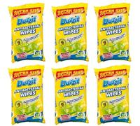 6 x 50 Pack Duzzit Anti Bacterial Wipes Safe For Kitchen Surfaces, Bins And Bathrooms