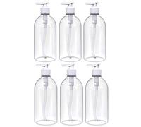 6 x 500ml Clear PET Refillable Clear Transparent Plastic Bottles With Lotion Tops Bottles Conditioner Dispenser Empty Shower Plastic Bathroom Wash Massage Oils Pack of 6