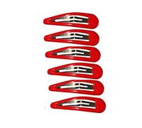 6 x 5cm Plain Red Bendies Sleepies Snap Clips Hair Clips Slides School Colours for Women Girls by Glitz4Girlz