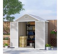 Outsunny 6 x 5ft Resin Garden Shed with Floor and Window, Light Grey, Grey