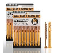 6 x 60mm Wall Plugs and Screws Set, 50Pcs x 2Pack Anchor Bolts, Heavy Duty Raw plug Mixed Sizes (M6/8/10) Fasteners For Brick,Masonry,Plasterboard Fixings,Tv Bracket,Plaster