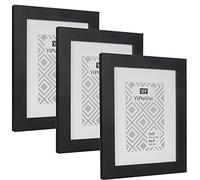 6 X 8 ''/ A5 Black Photo Frame Set Of 3 With Mount for 6 x 4'', A5 Garllery Picture Frame/Width 2.5cm, 4 x6 Inch photo frame with Wooden grain texture and Perspex Window For Wall or Desk Décor