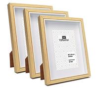 6 X 8‘’/A5 wood and white two-tone frames set of 3 with 4 x 6‘’ mounts, stylish A5 picture frame with white inlay, 4 x 6‘’ photo frame for wall mounting and table tops