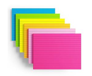 6 X 8 Inches Extra-Large Lined Sticky Giant Pads,A5 Lined Note, Pack of 6 Pads, 30 Sheets/Pad,6 Bright Big Huge Ruled Pads for Office Working School Learning(152 x 203 mm Brilliant 6 Lined Pads)