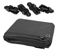 6 x 8 m Tarpaulin Waterproof Heavy Duty Cover Camping Ground Sheet Caravan Furniture Multipurpose + 4 Tarp Clips (Grey - 200 GSM)