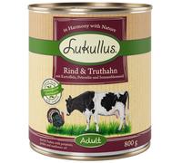 6 x 800g Lukullus Wet Dog Food - 5 + 1 Free! * - Adult Beef & Turkey - Grain-Free (6 x 800g)