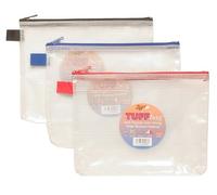 6 x A5 Tuff Bags Clear Zipper Cases Pencil Case Multi Purpose Water Resistant Bags 17.5 x 23cm