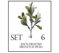 6 x Artificial Frosted Mistletoe Sprigs Bunches Stems with Berries 20cm long. Christmas mistletoe pick ideal for wreaths & garlands, Christmas tree, home or office decor.