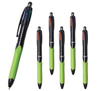 6 x BIC 4-Colour Retractable Ballpoint Pens with Ergonomic Grip & Stylus, 0.4mm Nib, Black, Blue, Red & Green Ink Colours (OEM Packed - Non-Retail Packaging)