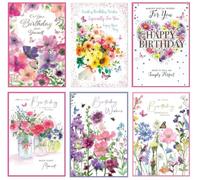 6 x Birthday Cards - Multipack Various Female Ladies Women Adult Flowers Pack E