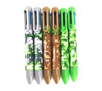 6 x Block Camouflage/Pixel Pens. 6 Writing Colours Per Pen (Biro) Ideal Low Cost Camouflage Themed Party Bag Filler/Class Gift