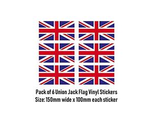6 x British Union Jack Flag Vinyl Sticker 150mm x 100mm Car Van Truck Wall Window Laptop