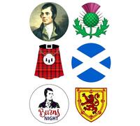 6 x Burns Night Party Pack Edible Wafer or Icing Cupcake Toppers Scotland Party Cake Decorations Perfect For Brownies Cookies Muffins & More! (Edible Wafer Card)