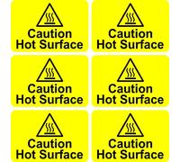 6 x Caution Hot Surface Self Adhesive Premium Laminated Vinyl Warning Sign Stickers - 75mm x 50mm - Office - Workplace Safety - by Ellis Graphix