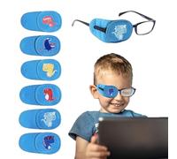 6 x children's eye mask for glasses, reusable night mask, suitable for the right eye (to treat amblyopia, hypopnea, strabismus, etc.), blue dinosaur pattern (especially for the right eye).