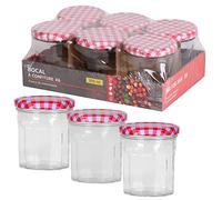 6 x Clear 0.3 Litre Glass Preserve Jars with Checkered Metal Lids for Jam, Butter, Marmelade, Honey and Food Storage (6)