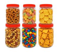 6 x Clear Round Plastic Storage Jar With Screw Top Lids - 3 x 1500ml & 3 x 500ml - Airtight Food Storage Containers, BPA Free, Ideal for Kitchen Storage, Sweets, Herbs, Spices, Pasta, Rice, Flour