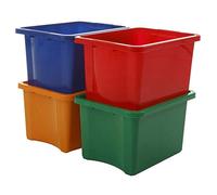 6 x Coloured Plastic Storage Box Stackable & Nestable Storage Container Open Storage Basket Bin Home Kitchen Organiser Crate Boxes For Shoes Office Stationery Toys Clothes(Assorted Colours) (30 LITRE)