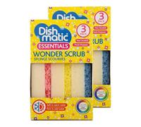 6 x Dishmatic Wonder Scrub Sponge Scourers - Non Scratch Multi-Purpose Cleaning Sponges - Dual Action Kitchen & Dish Washing Scourer Pads for Pots, Pans & Surfaces