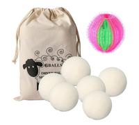 6 x Dryer Balls for Tumble Dryers, 4 cm, 100% Pure Sheep's Wool, Dryer Balls, Down Jacket, Natural Fabric Softener, Dryer Ball, Antistatic Drying Time Shortened, with Storage Bag